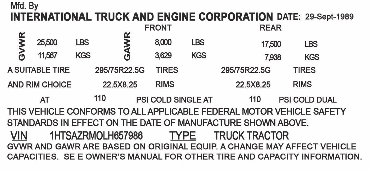 Replacement VIN (vehicle identification number) Stickers Chevy