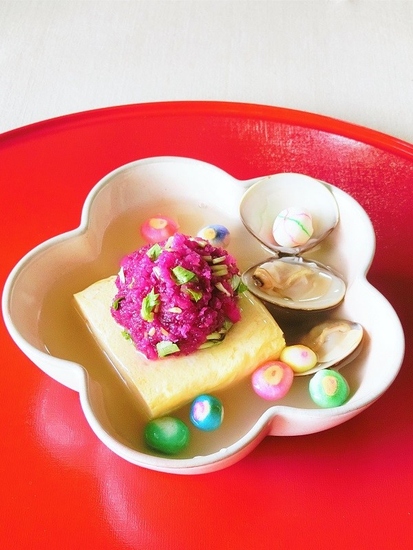 Bon Bon Art Cooking レシピおひな祭り はまぐりヴァージョン だし巻き玉子の手まりおろしあんかけ