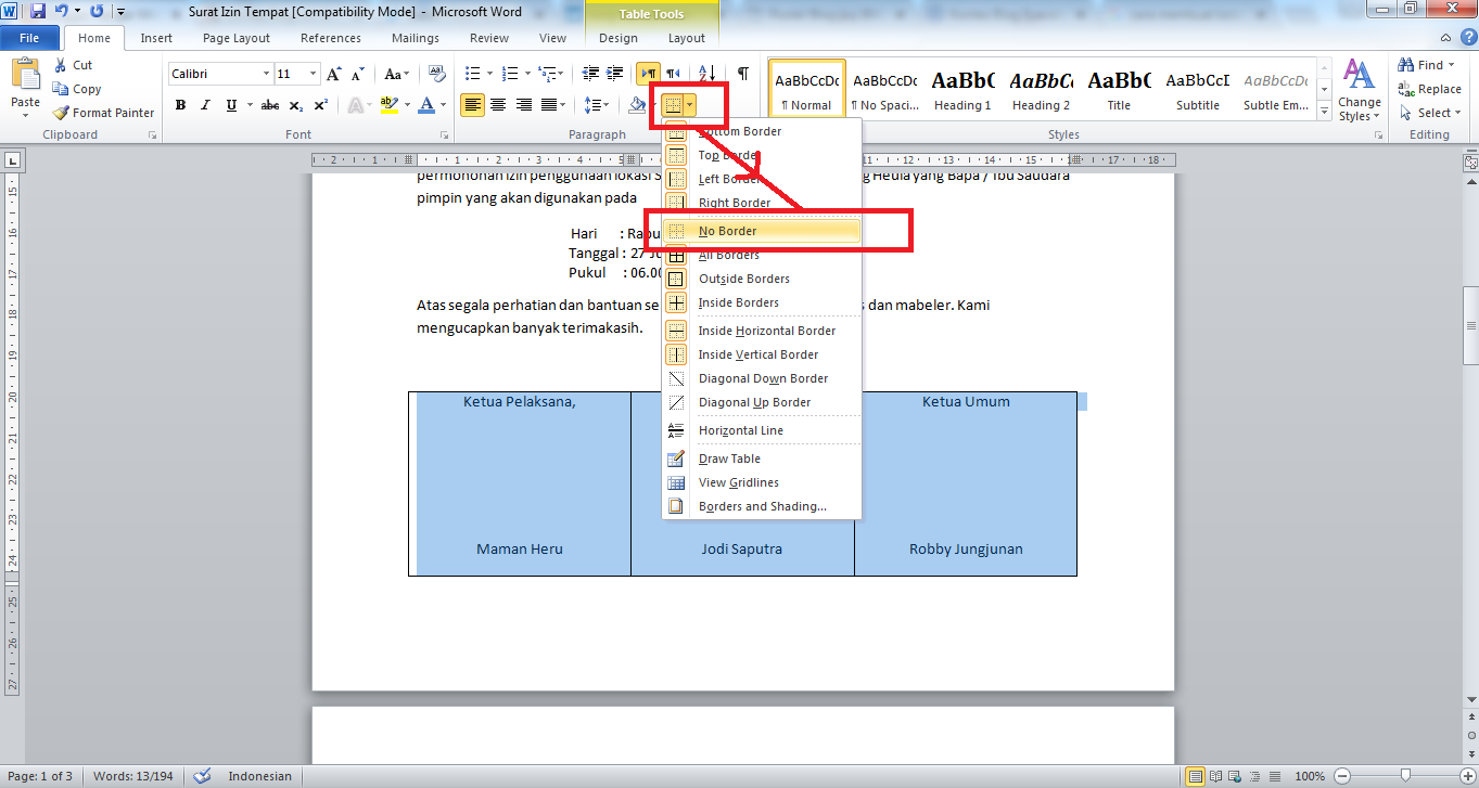 Cara Membuat Kolom Tanda Tangan di Word