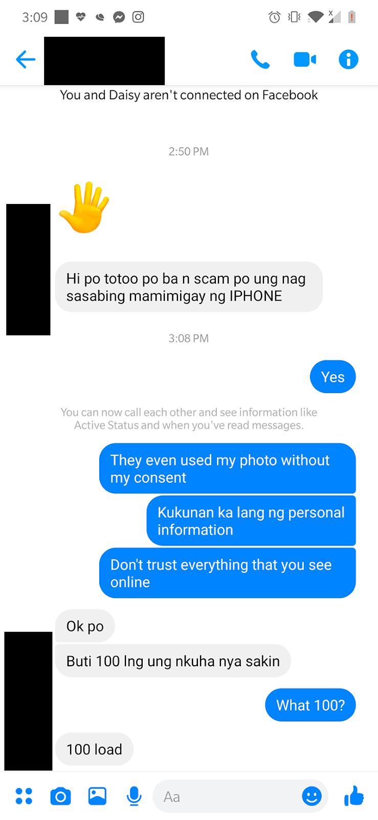 A Facebook user we interviewed who got scammed A Facebook user we interviewed who got scammed