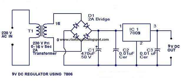 9 Volt Power Supply Circuit Diagram Using IC 7809 | CIRCUIT DIAGRAMS FREE
