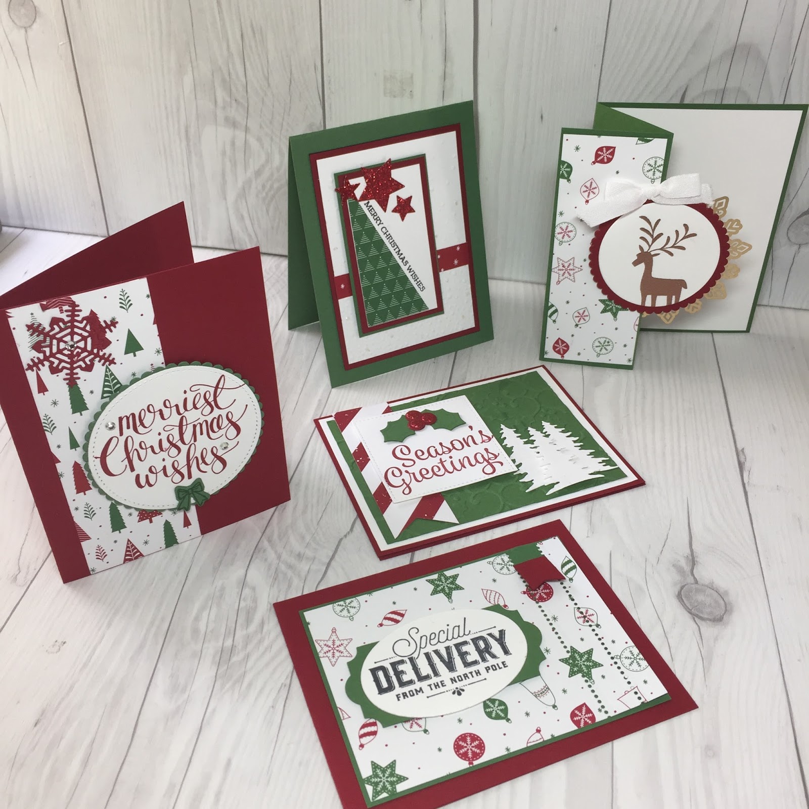 Fast Christmas Cards using Be Merry Designer Series Paper Stamped