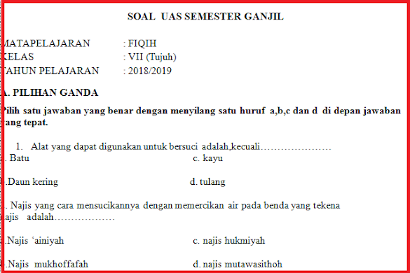 Contoh Soal Hots Fiqih Mts
