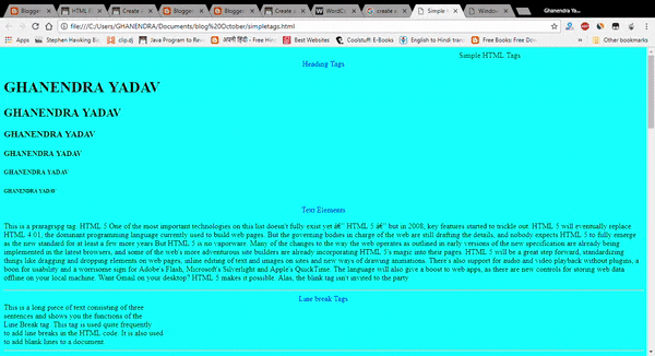 Create an html page named as 
