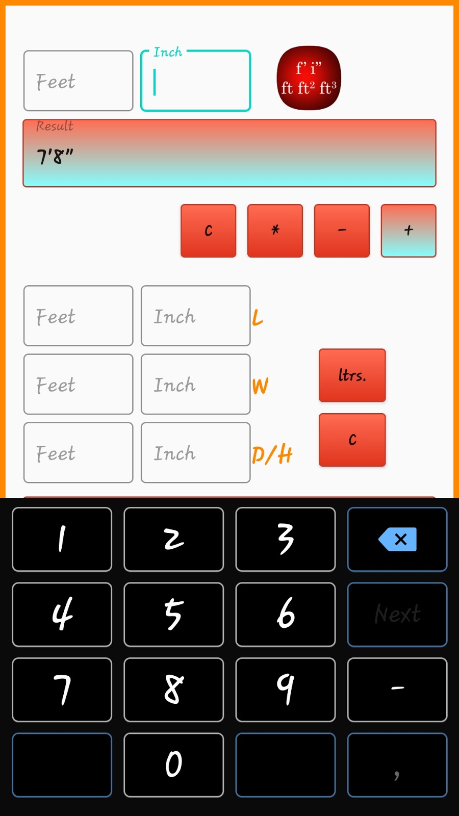 Android Feet and Inch Calculator