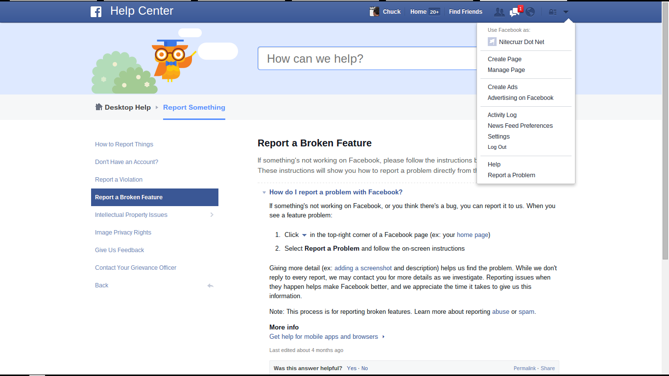 facebook customer service report a problem