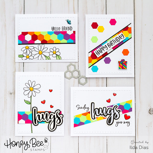 Honey Bee Stamps Cheerful Card Set - Using Hexagon Scraps by ilovedoingallthingscrafty