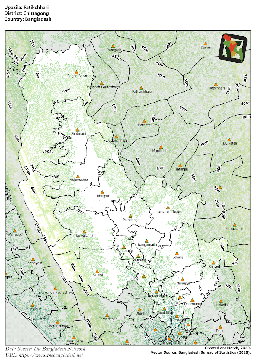 Fatikchhari Upazila Elevation Map Chittagong District Bangladesh