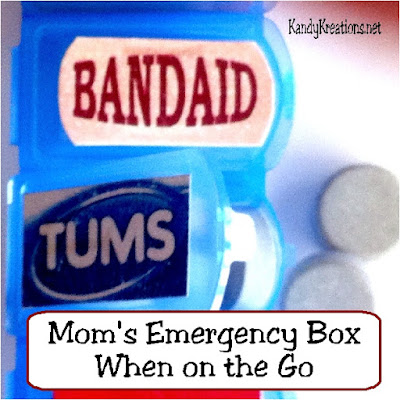 Make a quick and easy emergency first aid kit for your purse when you are on the go.  Filled with the most important medicines you and your family will need, it's easy to turn a pill box into Moms Emergency Box.
