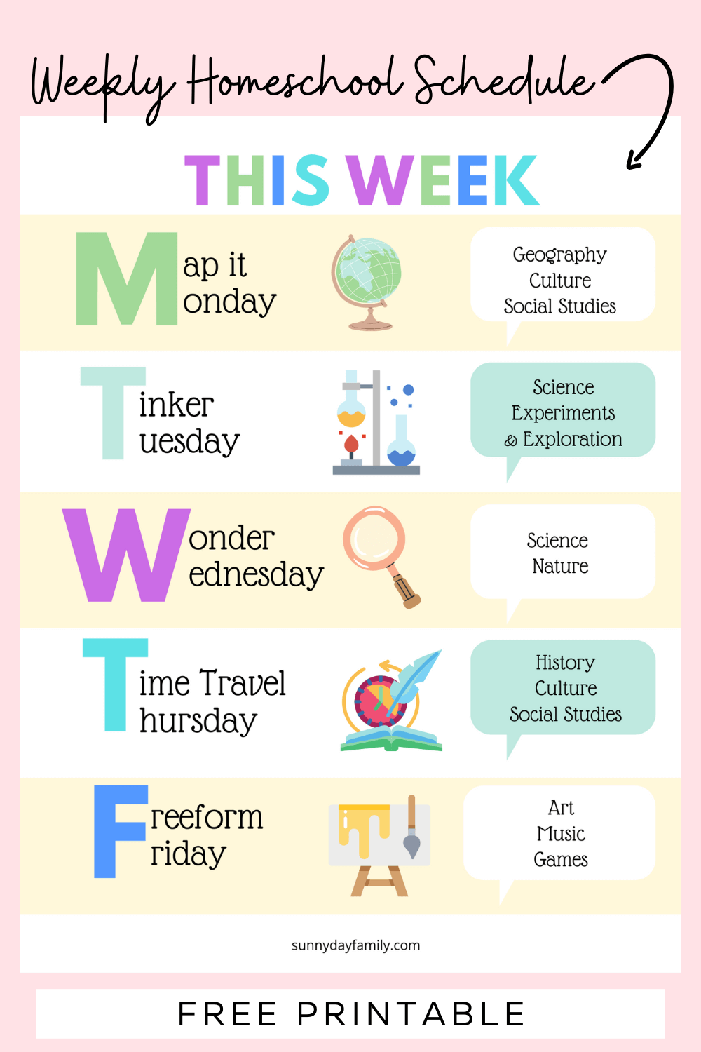 Create a Weekly Homeschool Schedule with a FREE Printable Sunny Day