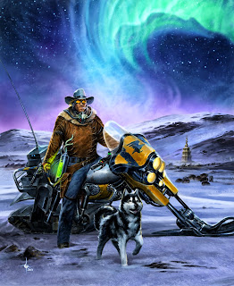 lukas thelin, fenix, cover, kenneth hite, sci fi cowboy, motorcykle, once upon a time in the north, a man and his dog