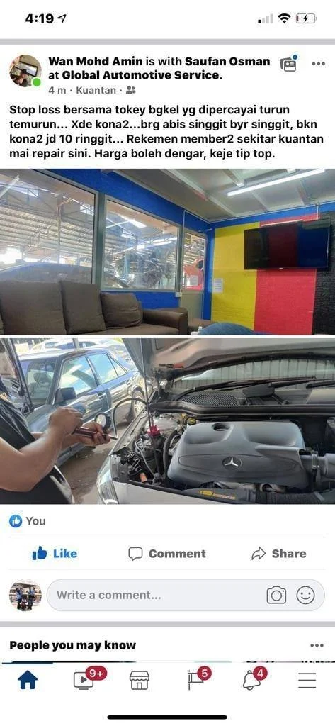 testimoni pelanggan yang datang ke bengkel Global Automotive Service