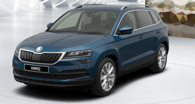 skoda karoq colore blu lava metallizzato vista frontale