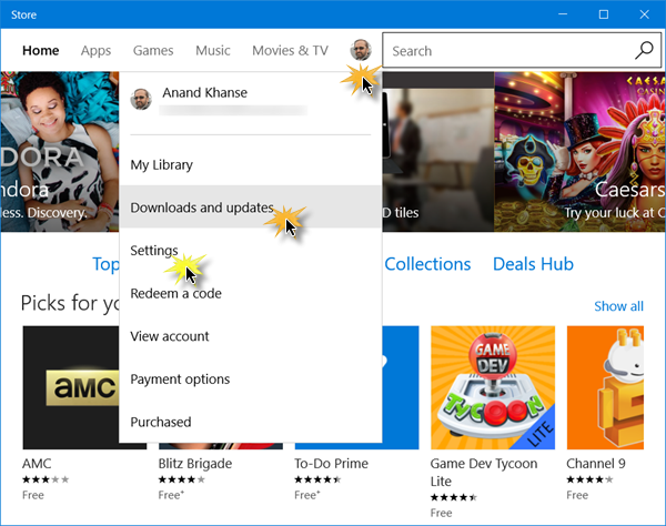 Vérifier les mises à jour de l'application Windows Store
