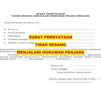 Surat Pernyataan Tidak Sedang Menjalani Hukuman Pidana Penjara Format Administrasi Desa