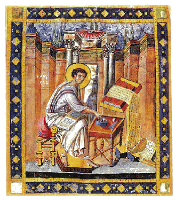 Ο Ευαγγελιστής Λουκάς. Μικρογραφία βυζαντινού χειρογράφου