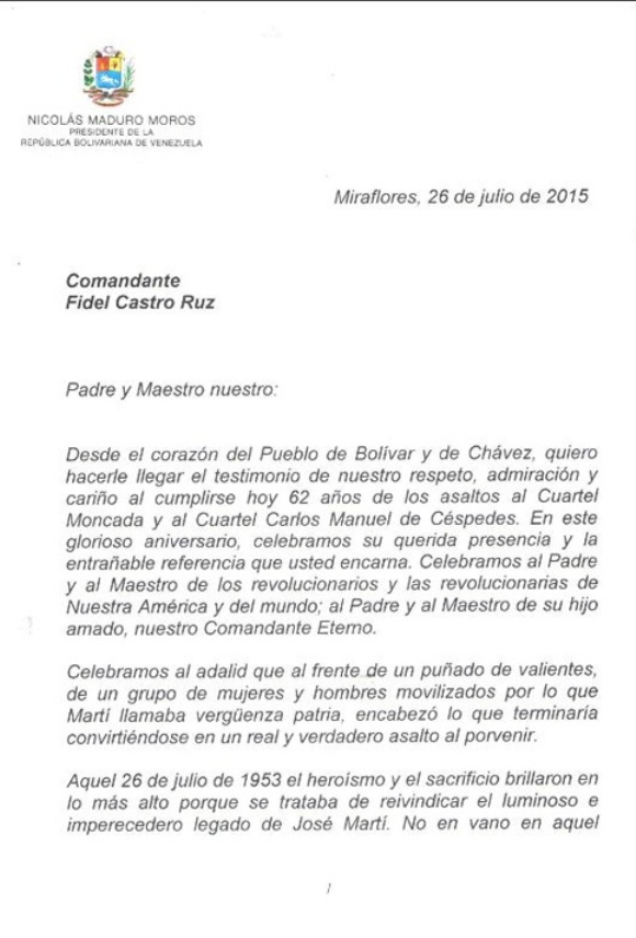 Guayacán de Cuba: Maduro envía carta de felicitación a 