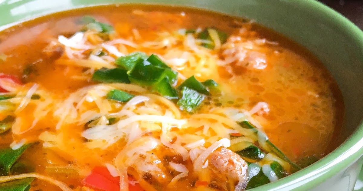 Comforting Keto Sausage Soup with Poblano Peppers and Spinach - melsaywhat
