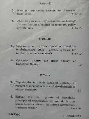 Assam university TDC 6th SEMESTER History of economic Thought questions paper 2018