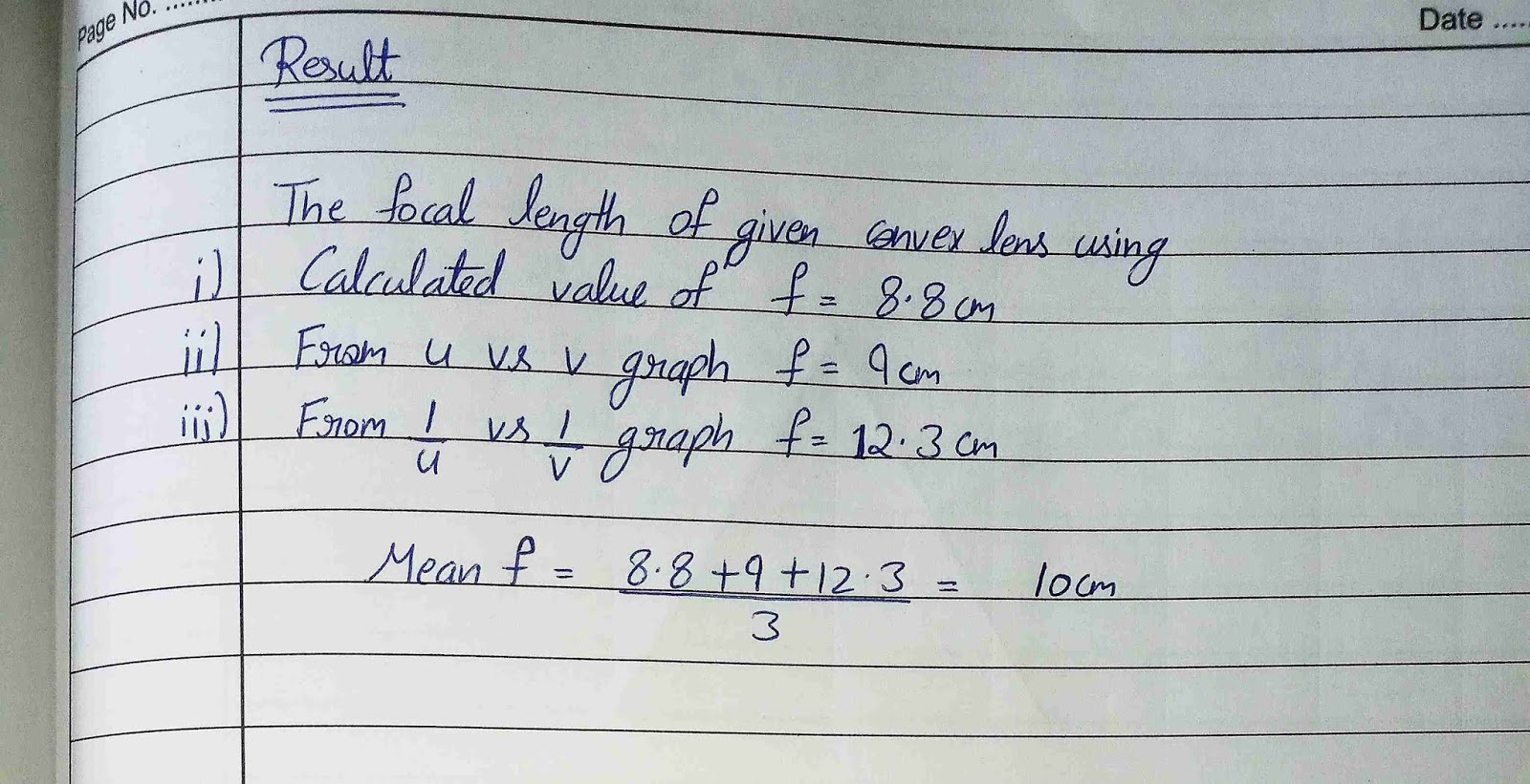 Class 12 Physics practical reading To find the focal length of a convex