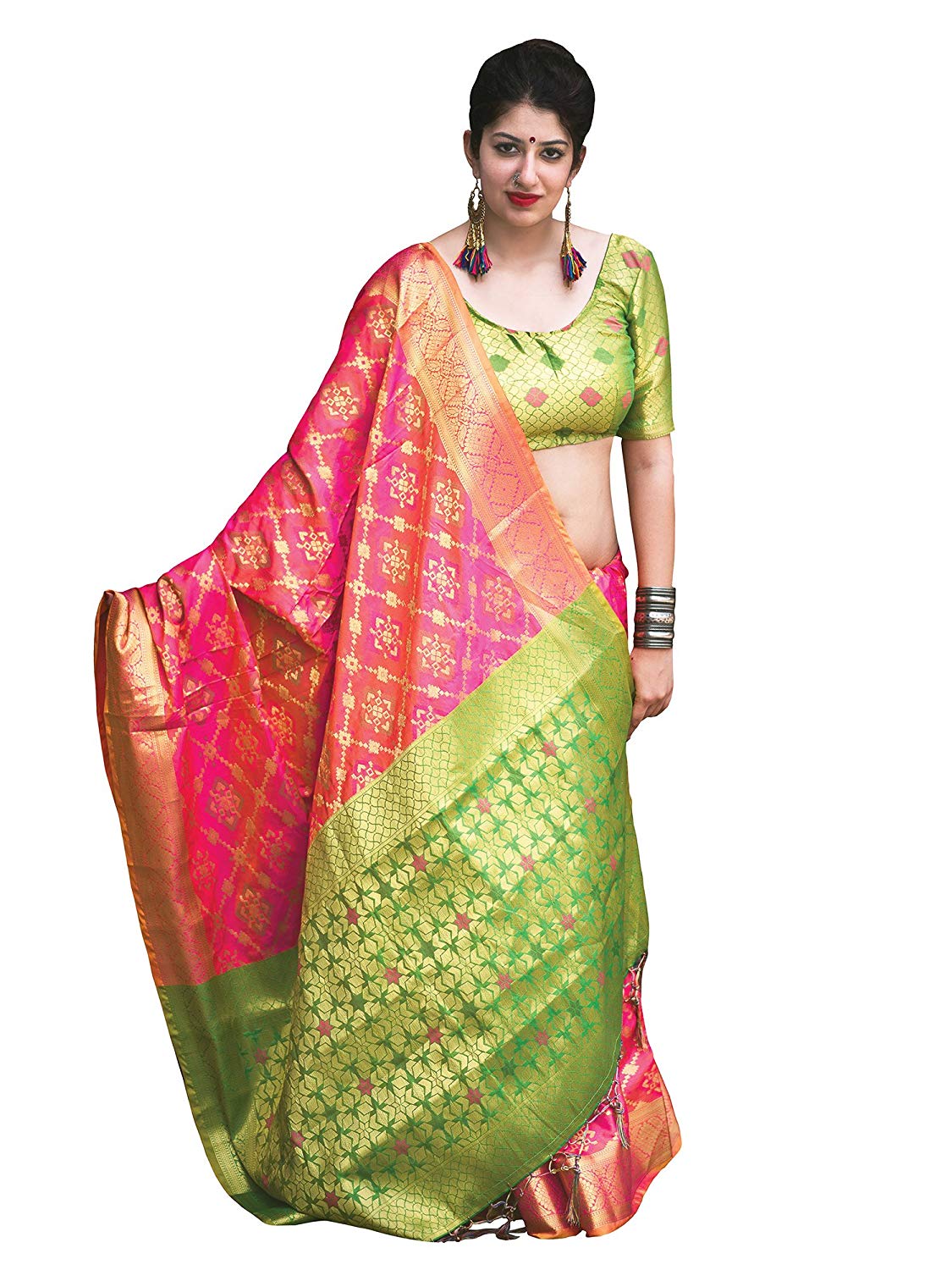 Applecreation Women'S Patola Silk Saree With Blouse Piece (9)