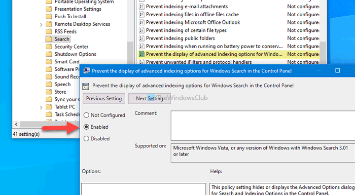 Как отключить дополнительные параметры индексирования в Windows 10