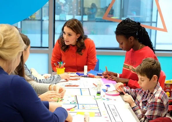 The Duchess of Cambridge is wearing today Bodenclothing Lena Frill Coat, Kate Middleton wearing Boden Lena Frill Coat and Tod's pumps at Bond Primary School