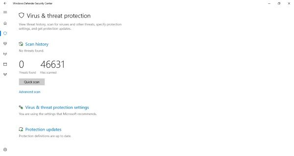Windows Defender 보안 센터의 검역소에서 파일 제거 또는 복원