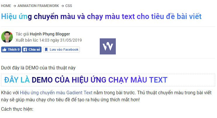 Hiệu ứng chuyển màu và chạy màu text cho tiêu đề bài viết