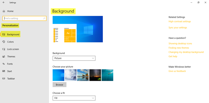 Personalisierungseinstellungen in Windows 10