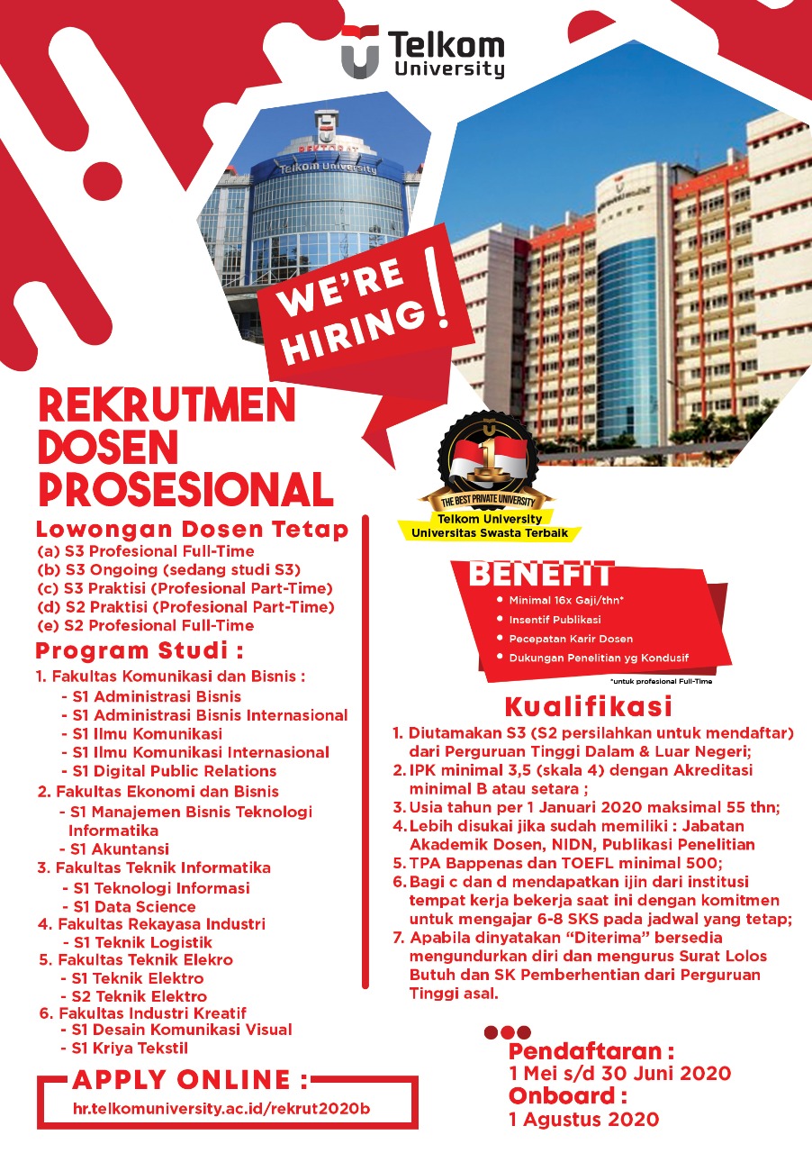 Rekrutmen Dosen Telkom University Tahun 2020 Lowongan Kerja Dan Rekrutmen Bulan Juni 2021