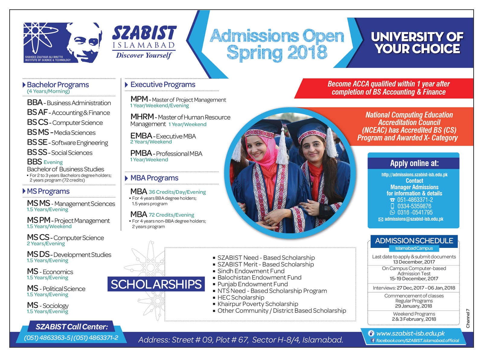 Admissions in Shaheed Zulfikar Ali Bhutto Institute of Science and Technology - SZABIST Admissions in Shaheed Zulfikar Ali Bhutto Institute of Science and Technology - SZABIST