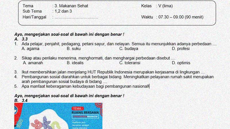 Soal Dan Jawaban Penilaian Akhir Semester 1 Kelas 5 Tema 3 Sekolahdasar Net