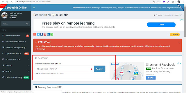 cara melacak nomor hp dengan situs ceebydith