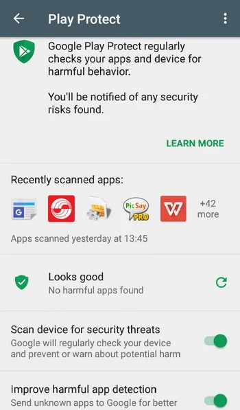 Google Play Protect Security Status