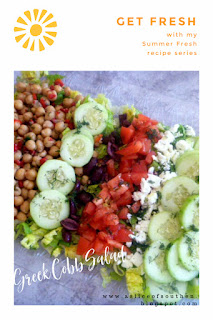 Greek Cobb Salad:  Romaine salad loaded with crisp summer veggies, roasted red peppers, chickpeas, Kalamata olives and tangy feta cheese. Oh what a salad! - Slice of Southern