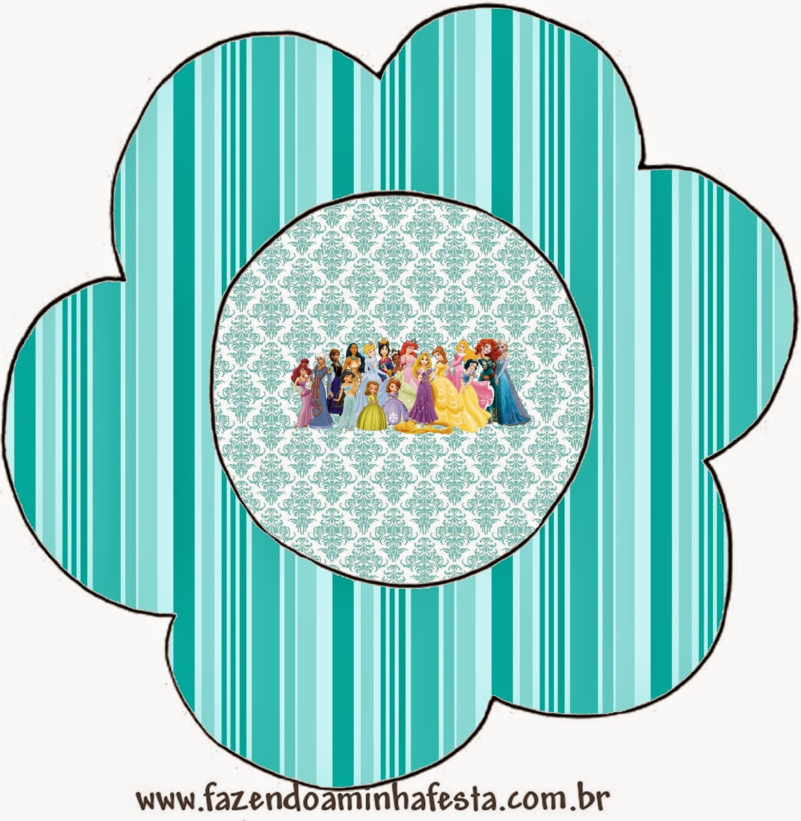 Princesas Disney: Imprimibles, Imágenes y Fondos Gratis. Tarjeta con forma de flor de Princesas Disney.