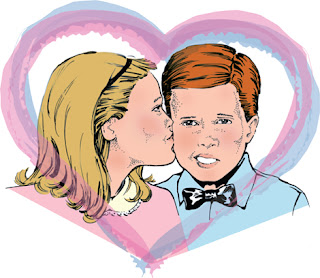 Clipart image of a little girl kissing a little boy on the cheek