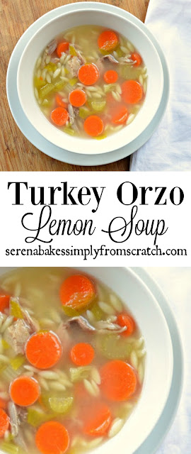 Turkey Orzo Lemon Soup is light and filling! A great use for leftover Turkey from the holidays! serenabakessimplyfromscratch.com