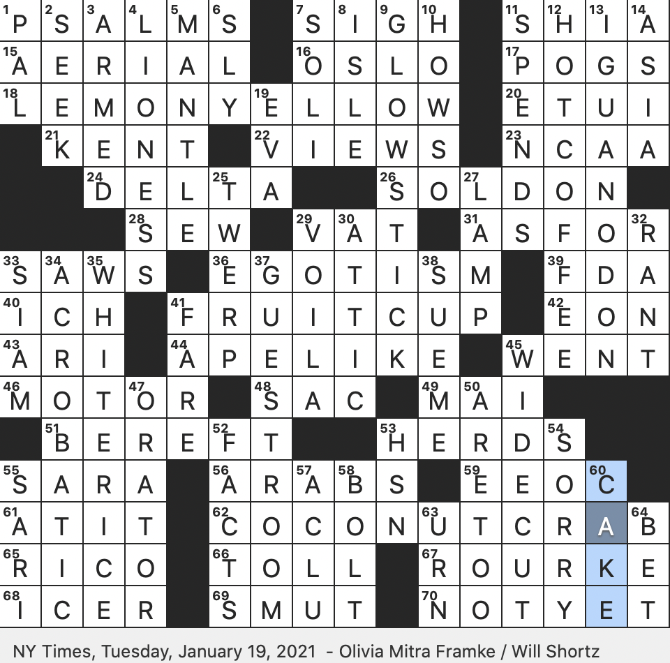 Rex Parker Does The Nyt Crossword Puzzle World S Largest Terrestrial Arthropod Tue 1 19 21 Collectible Caps Of The 1990s Large Herbivorous Dinosaur That Could Walk On Two Legs Difficult