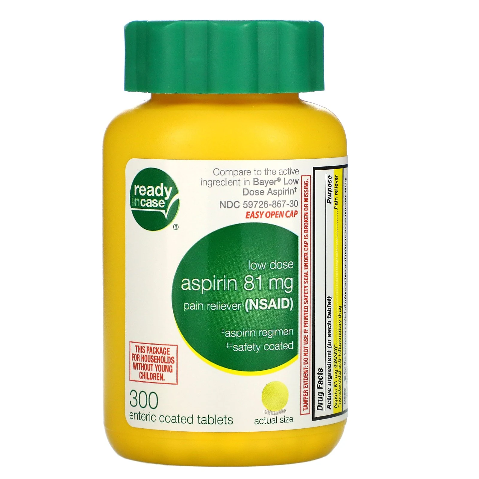 Life Extension, аспирин, низкая дозировка с защитным покрытием, 81 мг, 300 таблеток, покрытых кишечнорастворимой оболочкой