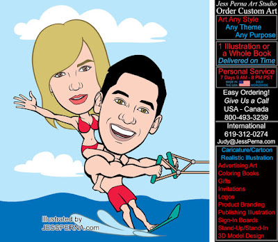 Couple Water Skiing Cartoon Invite