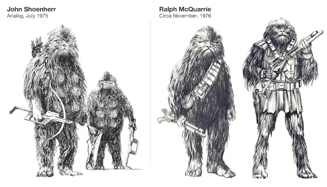 Criaturas de John Schoenherr comparadas con los diseños de Ralph McQuarries de Chewbacca