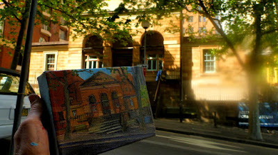 Plein air oil painting of the Justice and Police Museum, Sydney Living Museums by heritage artist Jane Bennett