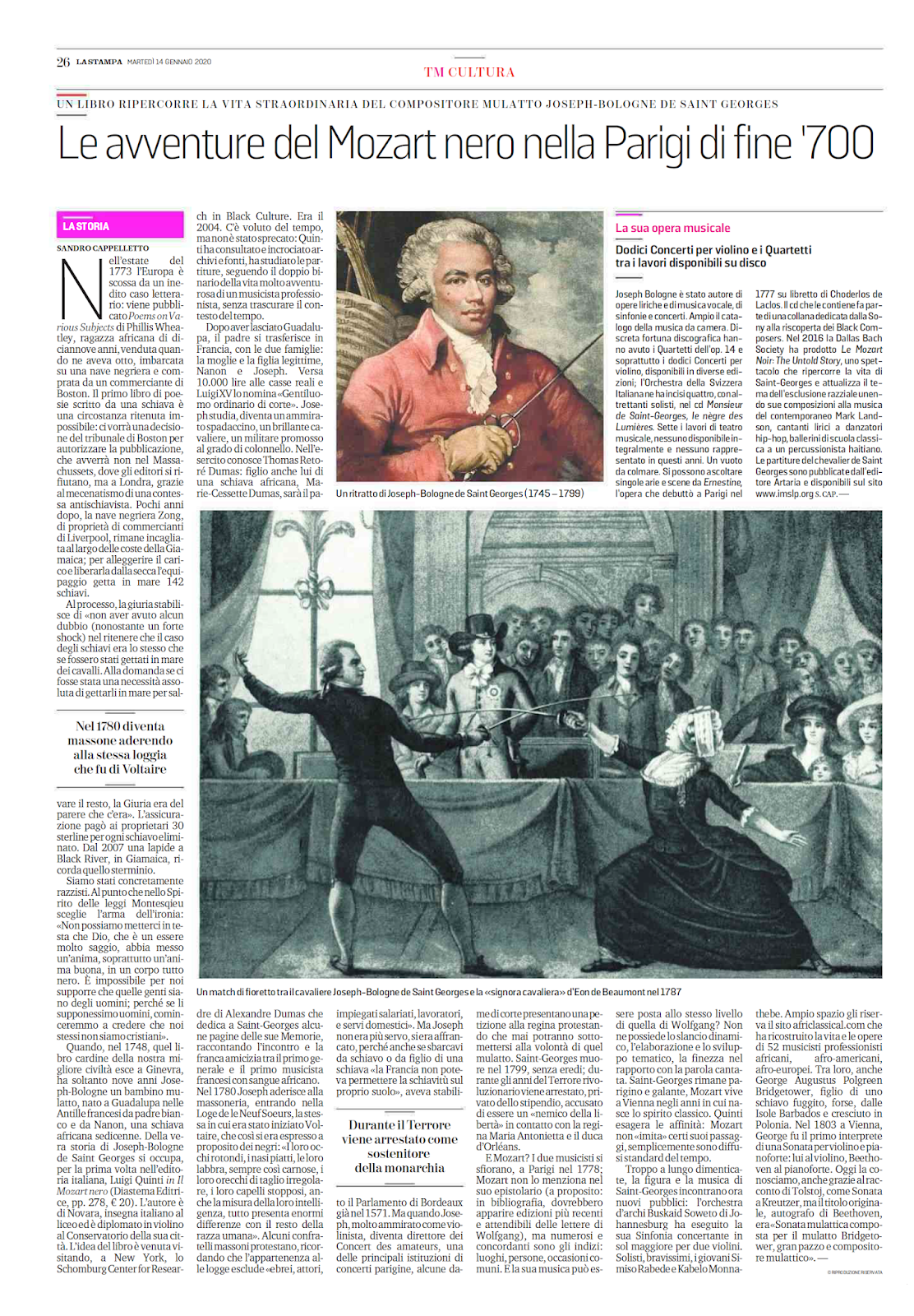 materialismo storico JosephBologne de Saint il Mozart nero