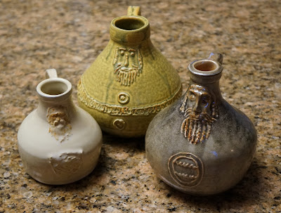 Beautiful pottery Bartmann or Bellarmine jugs (replica) by Lily L.