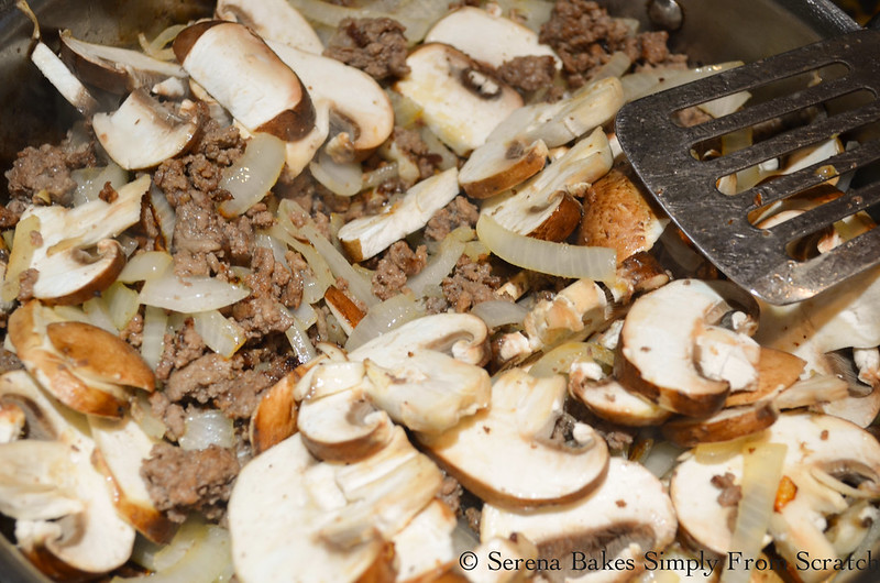 Add mushrooms to brown hamburger.