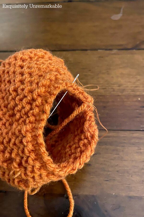 Closing Up A Yarn Pumpkin with thread
