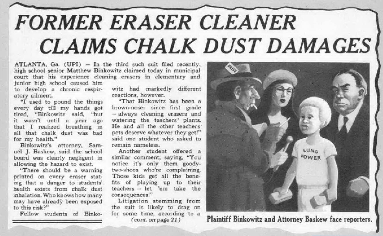 Legends & Rumors "White lung" disease from clapping blackboard erasers