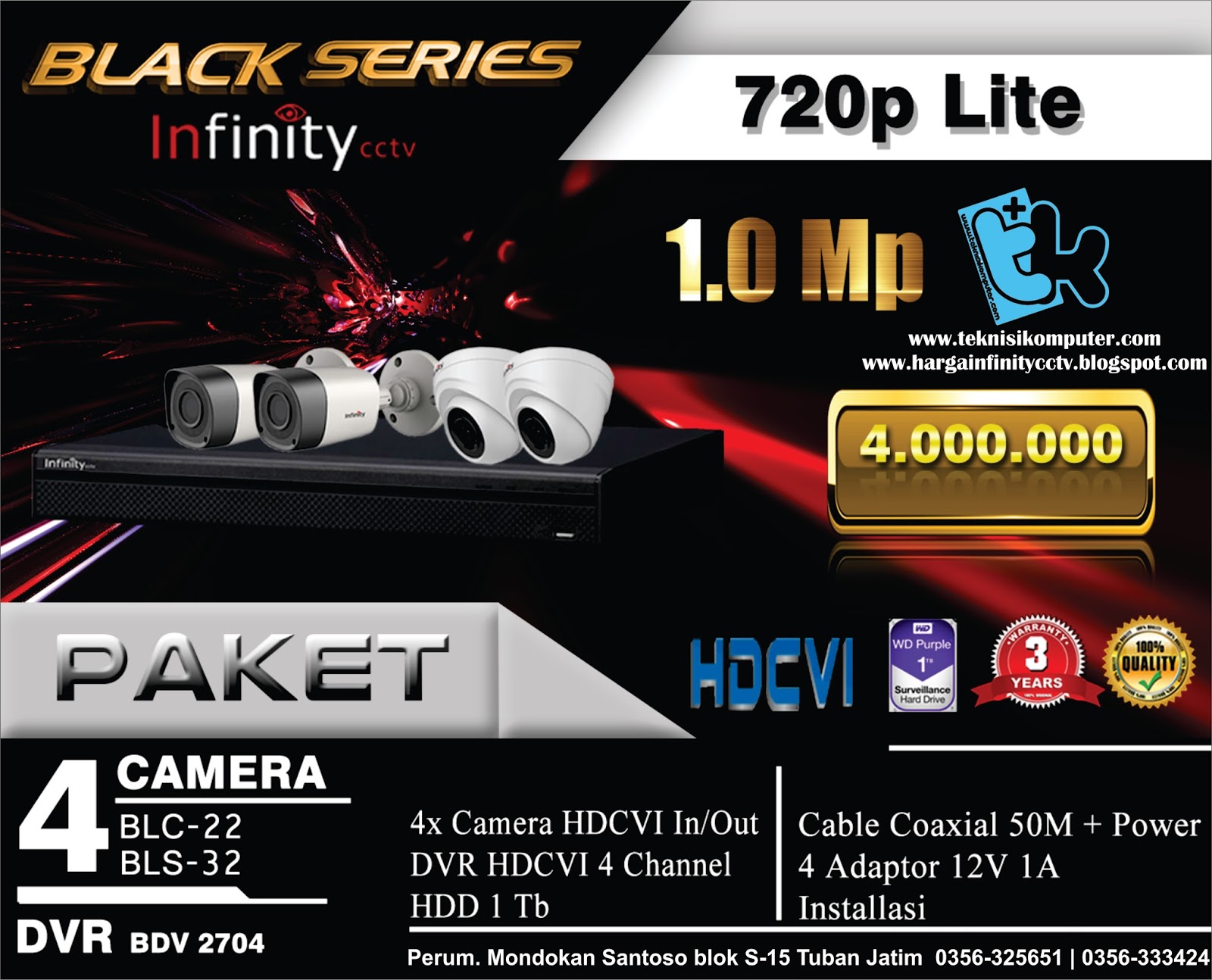 PAKET CCTV INFINITY BLACK SERIES 4 CHANNEL Infinity CCTV